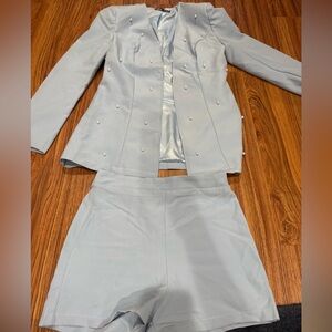 Elegant Women's Light Blue Blazer and Shorts Set